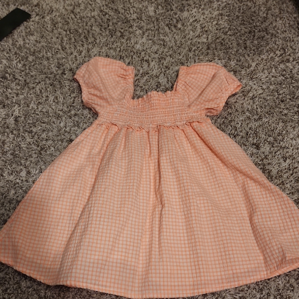 Janie and Jack Peach Gingham Smocked Short Sleeve Dress